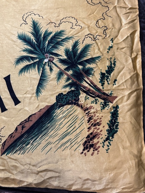 Vintage Aloha Hawaii Yellow Tropical Hula Scarf Embroidered Wall Art - Picture 7 of 10